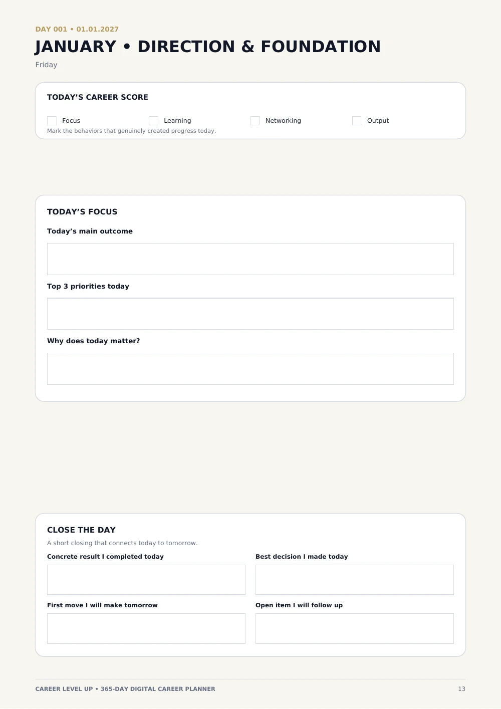 365-Day Career Planner: Day 001 career priorities — interior page 13