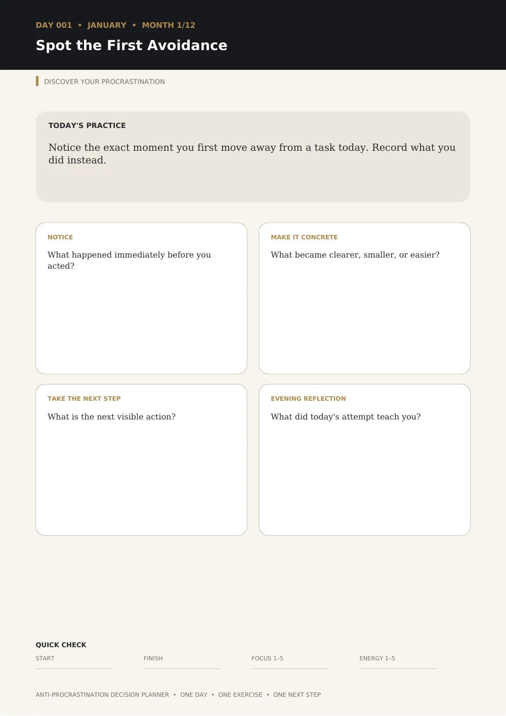 Anti-Procrastination Planner: Spot the First Avoidance — interior page 2