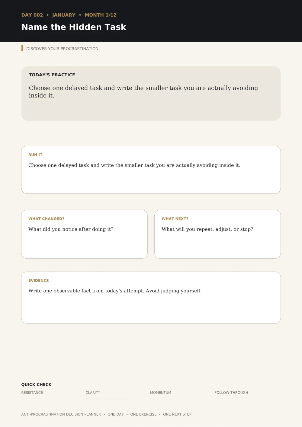 Anti-Procrastination Planner: Name the Hidden Task — interior page 3